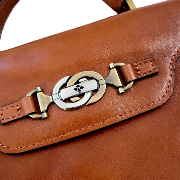 Patricia Nash Cognac Leather Top Handle Satchel Handbag With Crossbody Strap - Picture 7 of 12